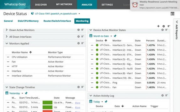 Screenshot der Bedienoberfläche von WhatsUp Gold