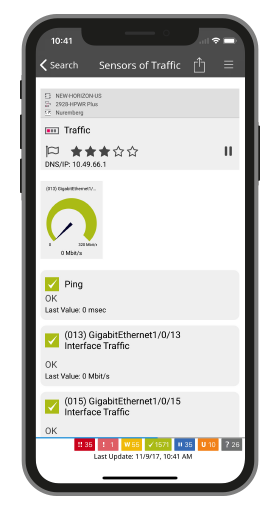 Paessler’s traffic monitoring interface on the iOS app