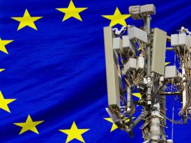 Telecom tower with a 5G cellular network antenna