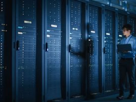 Data Center Engineer Using Laptop Computer