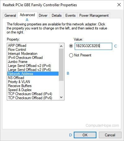 update mac address windows